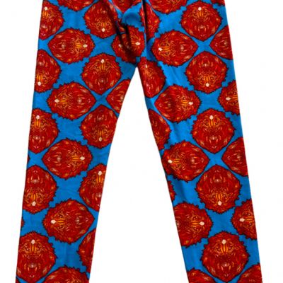 LuLaRoe Leggings Bright Blue With Orange Lion Heads Women's One Size